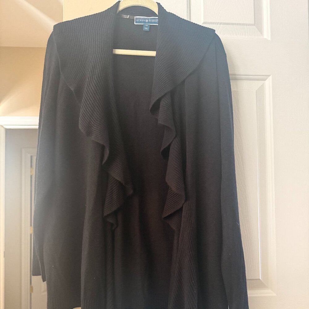 Karen Scott Black Waterfall Open-Front Cardigan Sweater Size OX